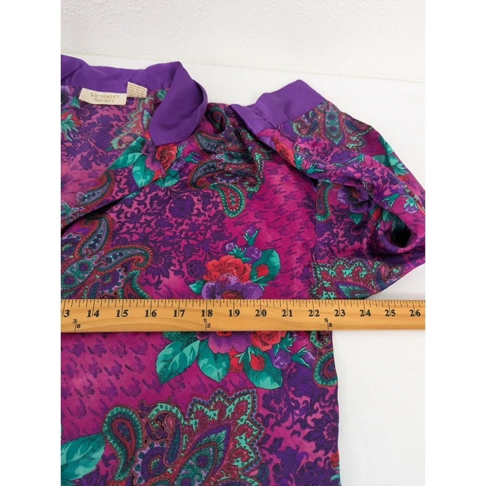 Victoria's Secret Purple Floral Paisley Ornate Buttons Satin Nightshirt Size M/L